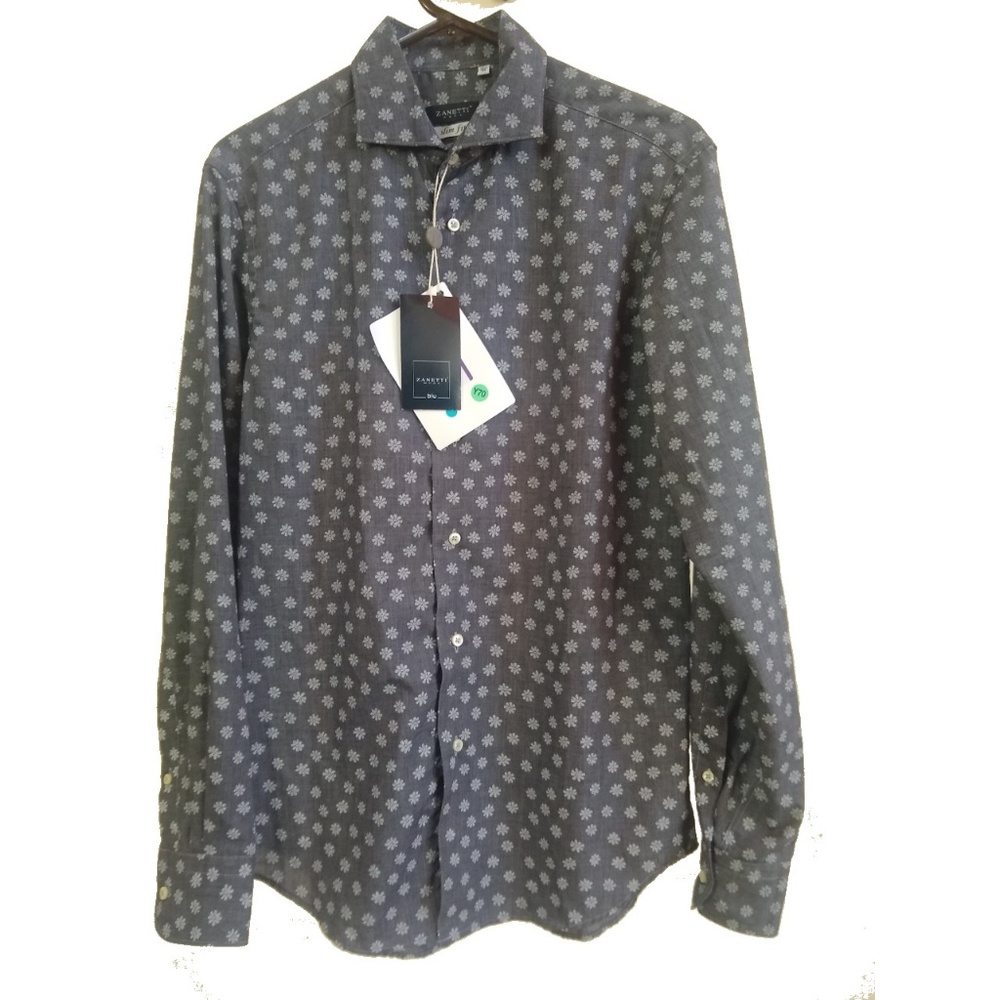 NWT Zanetti Grey Daisy Button Front Shirt 15.5 /39